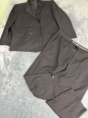Lorenzo Bruno Mens Black Double-Breasted Suit Jacket 54R & Pants 48W